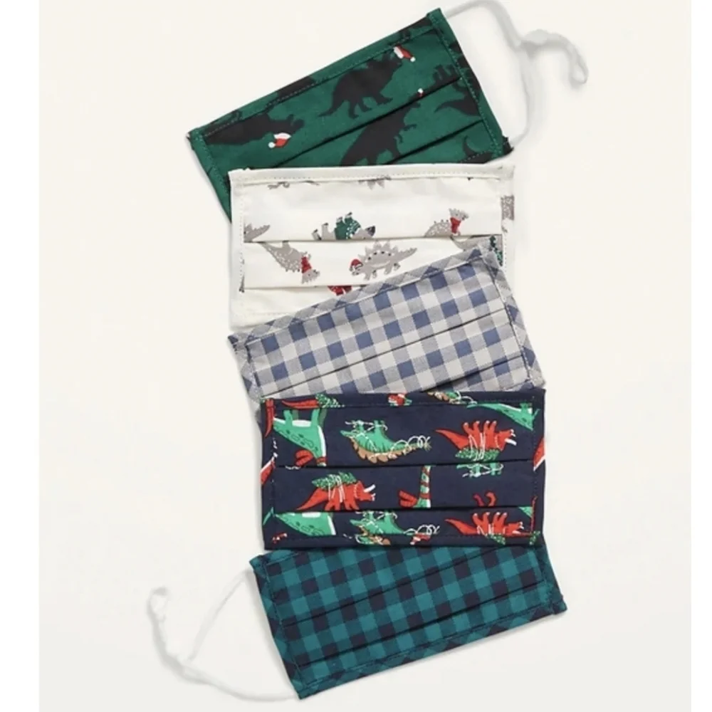 Old Navy Kids Youth Size Christmas Face Masks Dinosaur Plaid Cotton‎ NEW